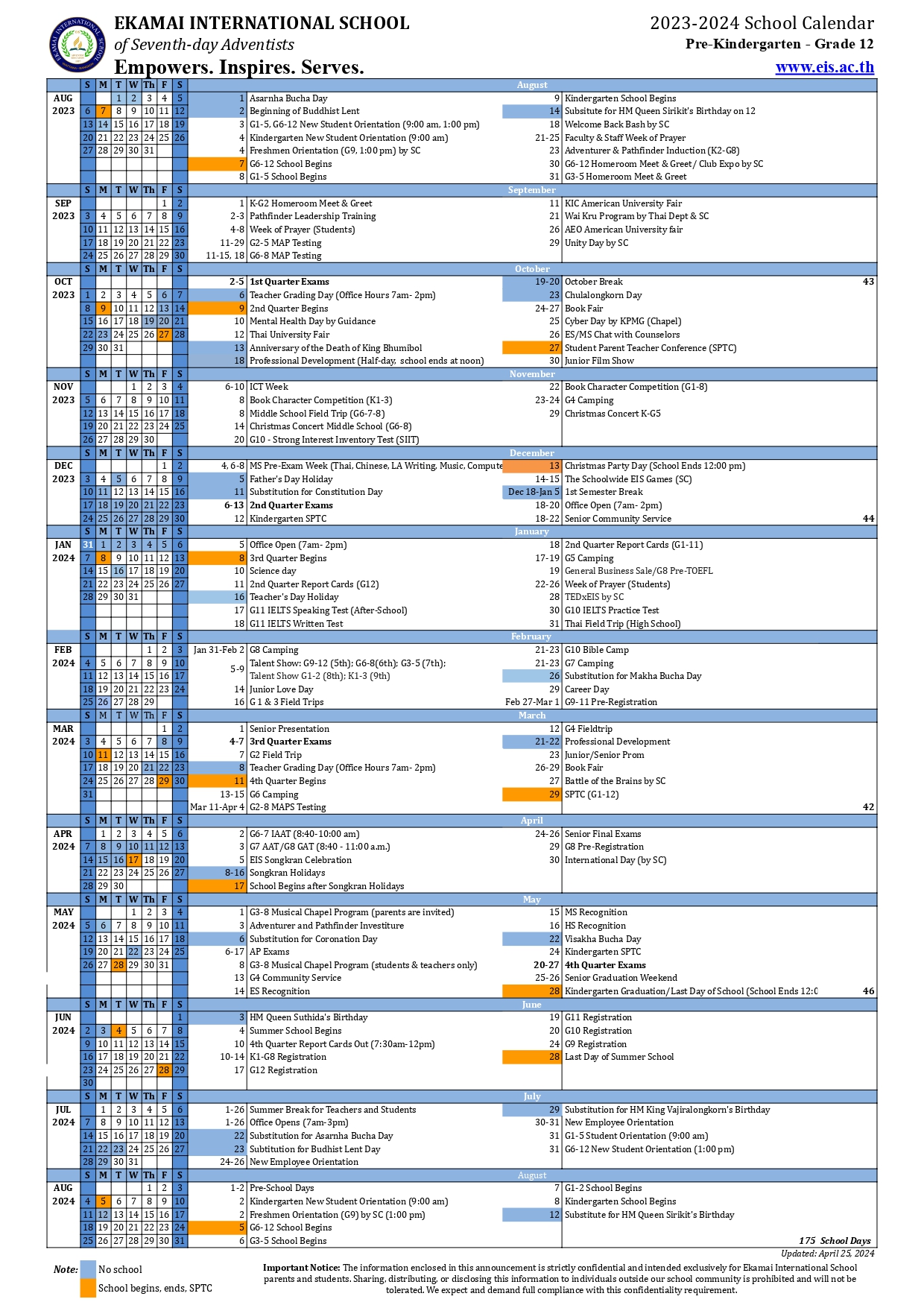 CALENDARS EIS